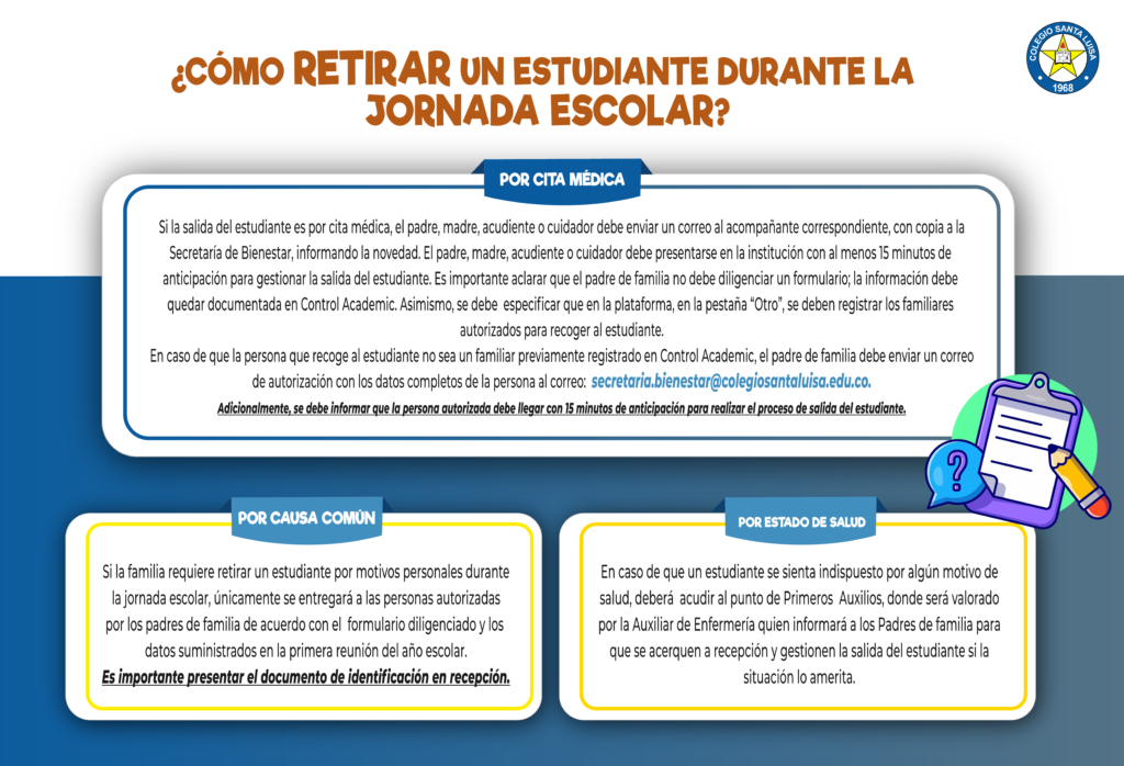 Retiro de un estudiante durante la jornada escolar