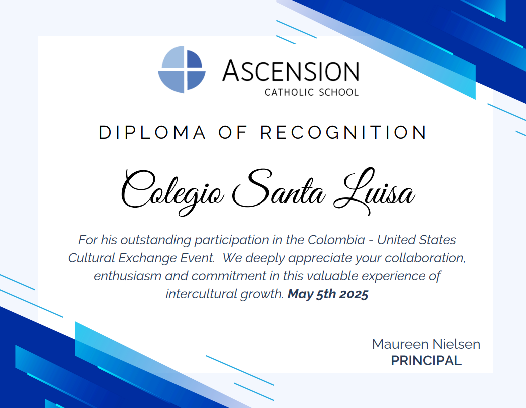 Colegio Santa Luisa recibió un reconocimiento por la destacada participación en el evento de Intercambio Cultural con OAK School Chicago